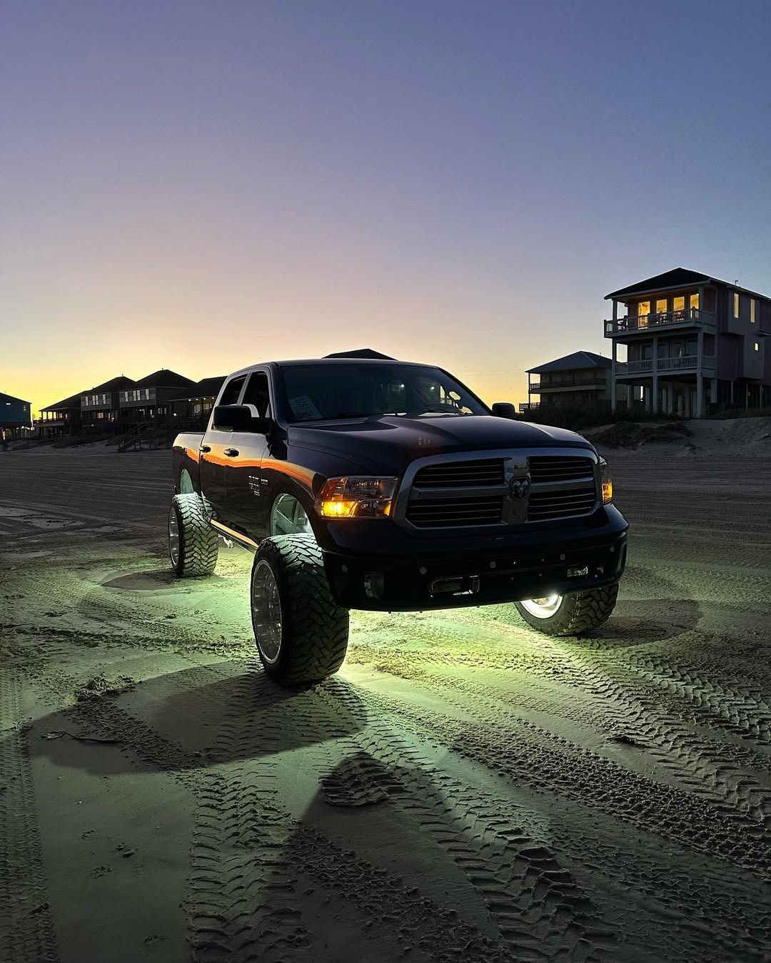 A Ram 1500 running Southern Lumen pure white rock lights.