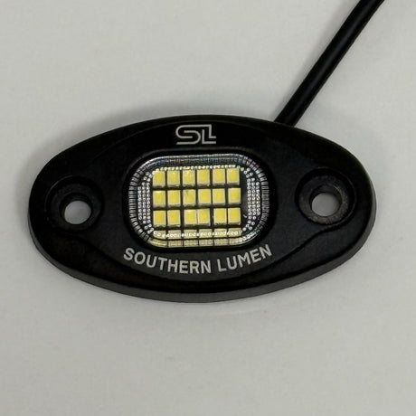 Southern Lumen 24-LED pure white rock light with a durable construction and bright illumination, ideal for enhancing vehicle aesthetics and off-road visibility.